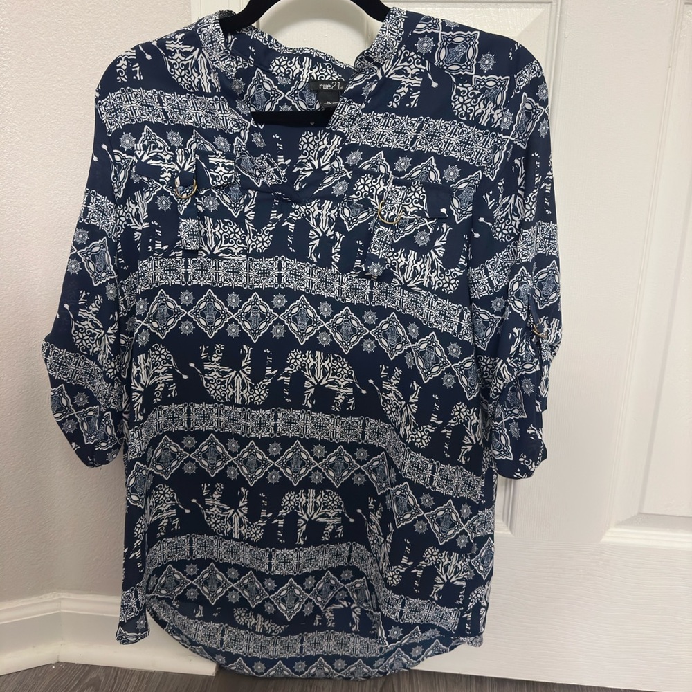 Navy/white Rue21 Blouse
